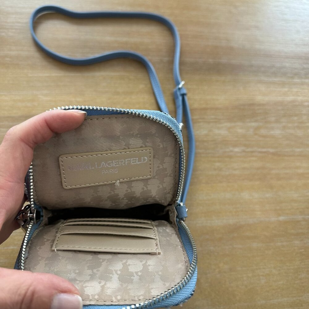 Karl Lagerfeld Blue Tweed Phone Crossbody - Picture 3 of 3